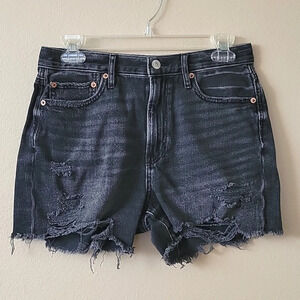 Distressed Black Denim Shorts
